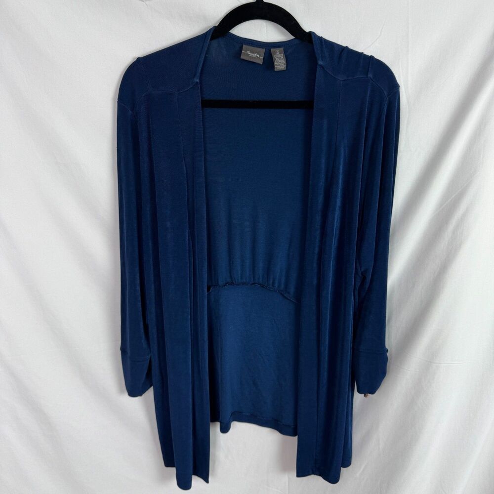 Chicos Travelers Women's Cardigan Top Size 3 XL Navy Blue 3/4 Sleeves